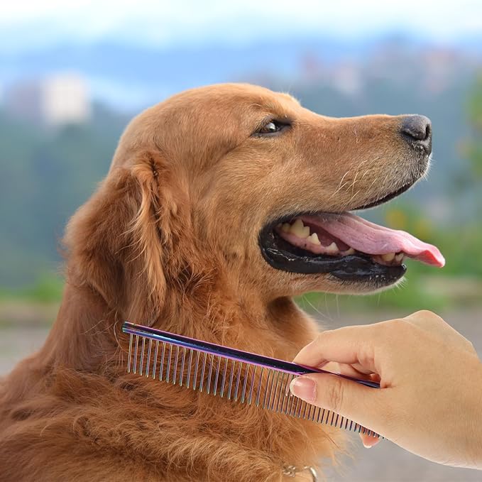 HEMOTON 3pcs Wear-resistant Aluminum Pet Grooming Combs Set with Gold, and Purple for Dog and Cat Dematting, Detangling, and Shedding Control at Home