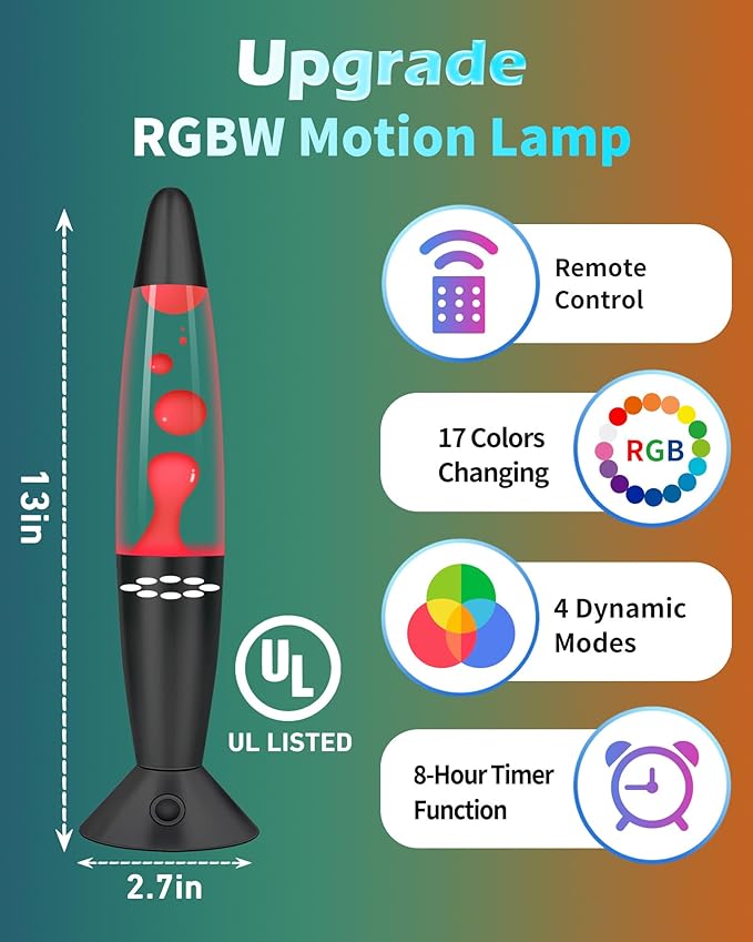Color Changing Large Liquid Motion Lamps: 17 Colors LED Black Night Light for Adults with Remote & Timer, Smart Ambient Mood Lighting for Bedroom Office, Cool Christmas Birthday Gifts, 16 Inch