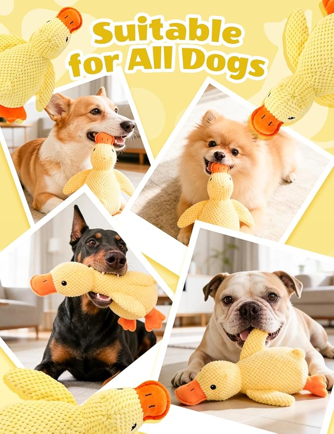 Calming Duck Toy For Dogs, Yellow Duck Dog Toy, Durable Interactive Dog Toy With Quack Sound For Puppy Keep Busy, Indestructible Dogs Emotional Support Duck For Small Large Dogs (1PC(17.16*14.96 In))