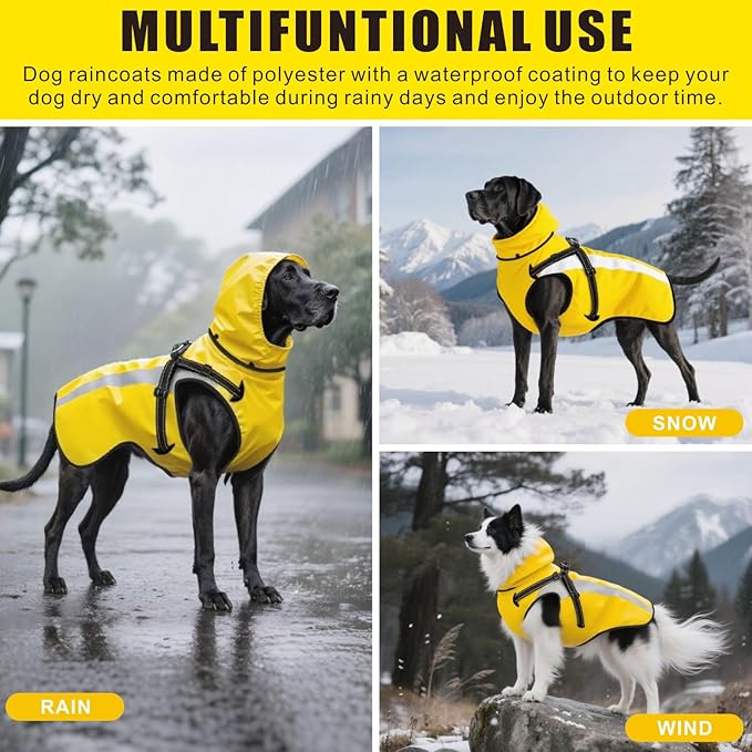 Mosucoirl Dog Raincoat Waterproof Raincoats for Dog Reflective Dogs Rain Jackets with Hood Hoodie Pet Rain Poncho Coat for Small Medium Large Dogs Puppies S-XXL (Yellow, M)