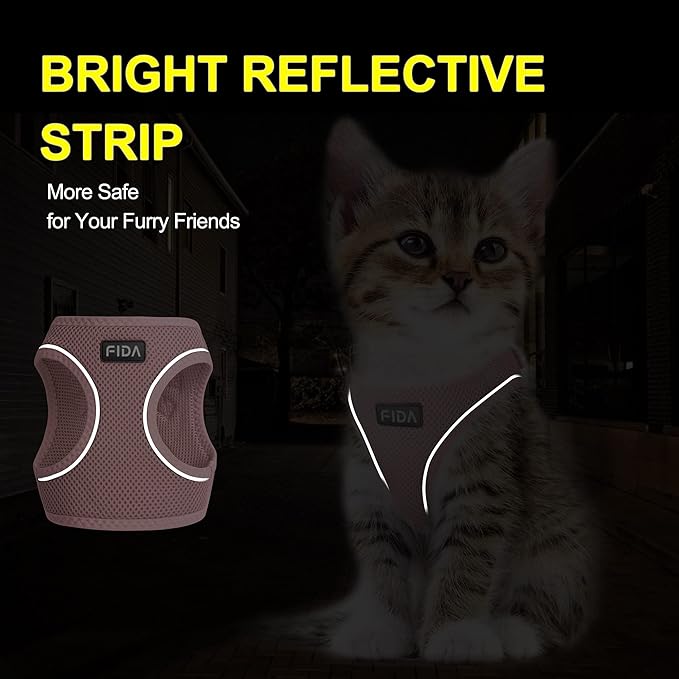 Fida Comfy Dog Harness with Leash, Cat Vest Harness Escape Proof, Breathable Lightweight Soft Mesh, Adjustable Reflective Step-in Harness for Puppy Toy Breeds & Extra-Small Pet (XXS, Pink)