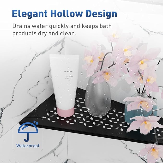 12" Corner Shower Caddy Shelves, 2 Pack Bathroom Shower Shelf for Tiled Wall, Stainless Steel Shower Shelf Organzier for Inside Showe Kitchen Storage Without Hooks & Adhesive (Star Patterns, Black)