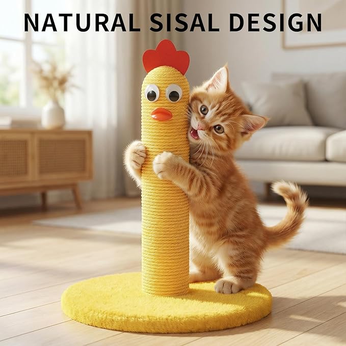 Cat Tree for Indoor Cats, 13" Small Cat Scratching Post, Yellow Chick Cat Tower for Kittens & Small Cats, Stable Compact Cat Tree for Apartments