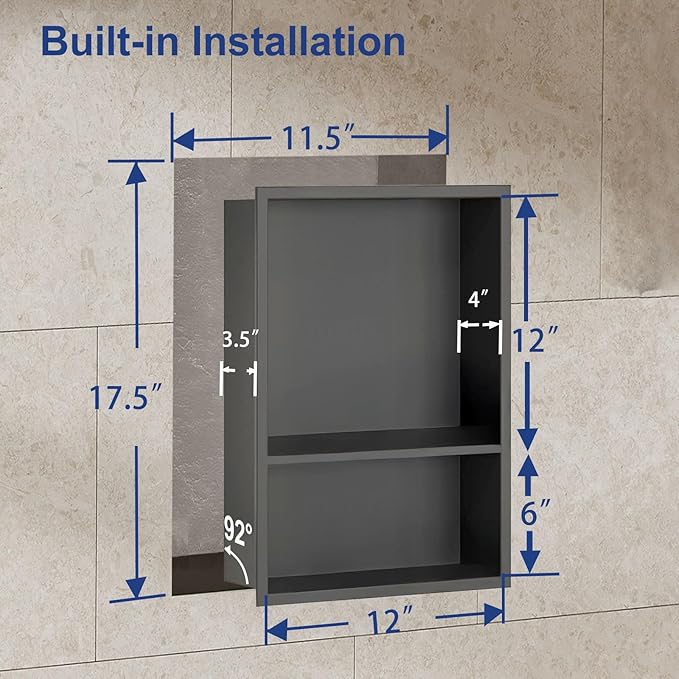Shower Niche, Stainless Steel Elegant Bathroom Niche, No Tile Needed Recessed Shower Shelf Organizer for Storage