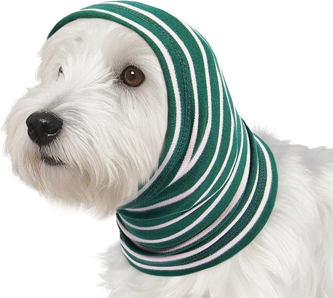 Nanaki Calming Hoodie Dog Grooming Ear Cover Anxiety Relief-No Shake Dog Ear Wrap Hematoma, Striped Head Wrap Snoods for Noise Protection, Bath, Fireworks, Thunderstorm, Blow Drying, Warm-Keeping