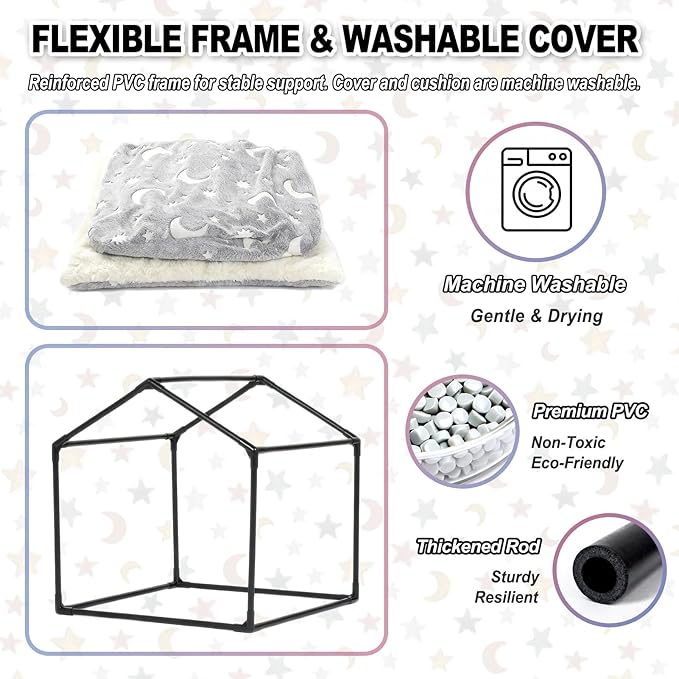 Indoor Dog House, Night-Luminous Star Dog Tent with Frame, Washable Dog Cave Bed, Suitable for 36-66 lb Medium and Large Dog