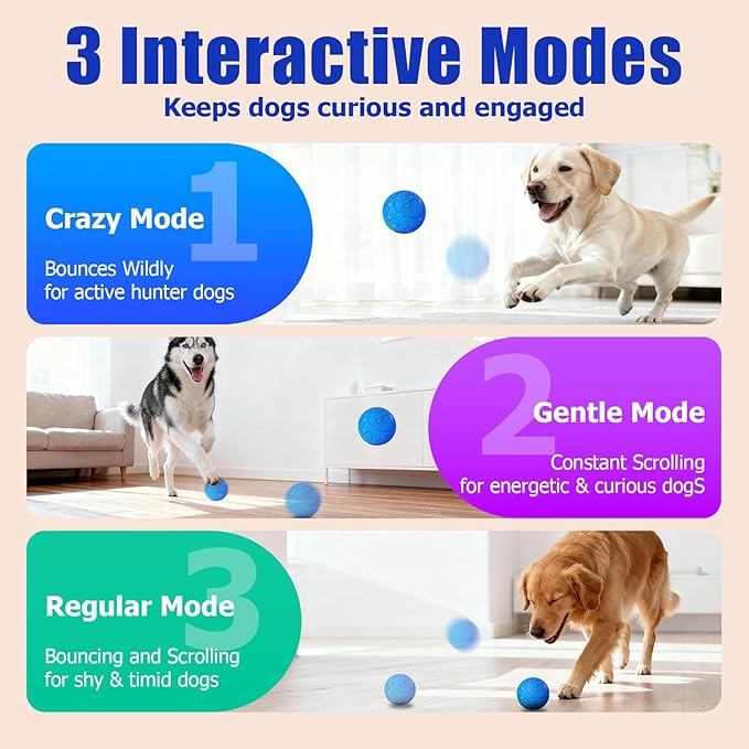 Interactive Dog Ball, Automatic Rolling Bouncing Dog Toy, 3 Modes for Active Engagement, Made from Durable E-TPU, Perfect for Chewing, Ideal for Exercise Mental Stimulation