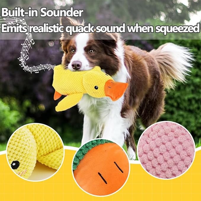 Anti-Destructive Pet Anxiety Relief Duck Toy, Calming Duck Toy for Dogs, Yellow Duck Dog Toy with Quack Sound, Soft Plush Stuffed Calming Duck Pillow for Puppy Keep Busy (M)