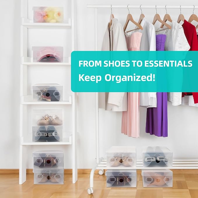 kilofly 15 Kids Women Smart Storage Containers Foldable Clear Shoe Box Set