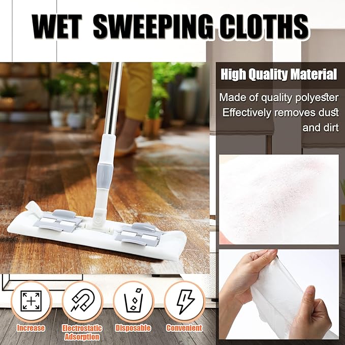 200 Counts Sweeper Wet Mopping Cloths Compatible with Swiffer 17.7'' x 11.8'' Large Wet Mop Pads Refills XL Disposable Floor Wipes Duster for Sweeping Scrubbing Cleaning Wood Hardwood Tile