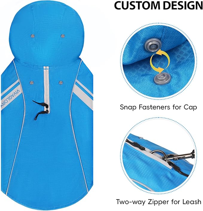 VIVAGLORY Wetoff Dog Raincoat, Rain Coat for Dog All Seasons Adventure, Rain Jacket with Harness Hole & Hood, Reflective Lightweight Waterproof for Doggy & Puppy, M, Blue