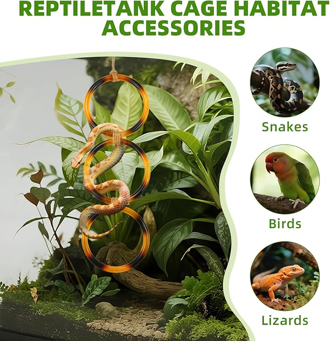 2 PCS Reptile Climbing Loops, Snake Climbing Rings, Snakes Tank Accessories for Ball Python & Climb Pet-Terrarium Enrichment Toys for Snakes, Iguana, Chameleon, Parrot, Lizard (Amber)