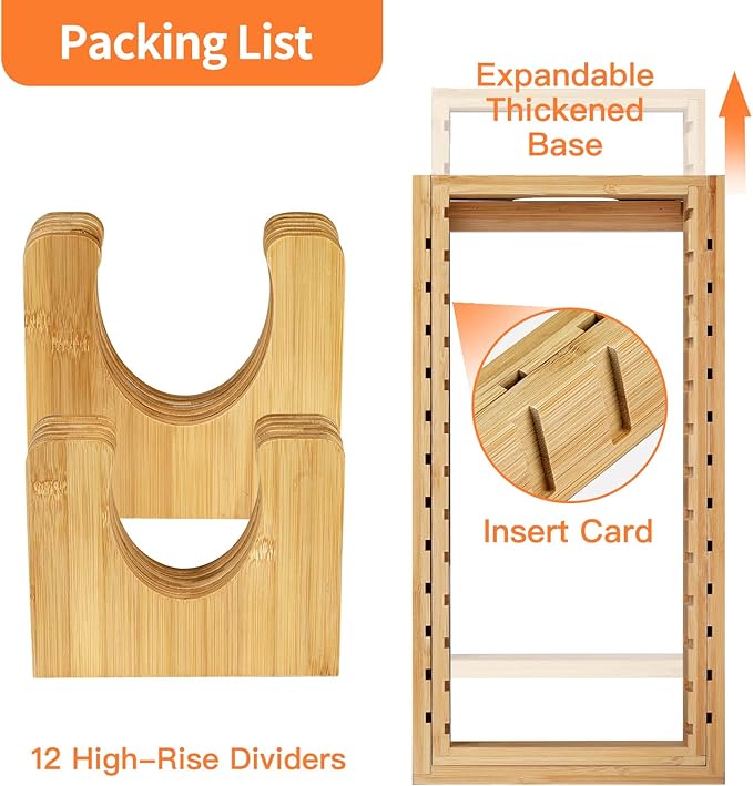 Bamboo Pots and Pans Organizer under Cabinet, Expandable Pot lid Holder Rack and cutting board organizer, Adjustable Bakeware Cookie Sheet Tray for Kitchen Storage