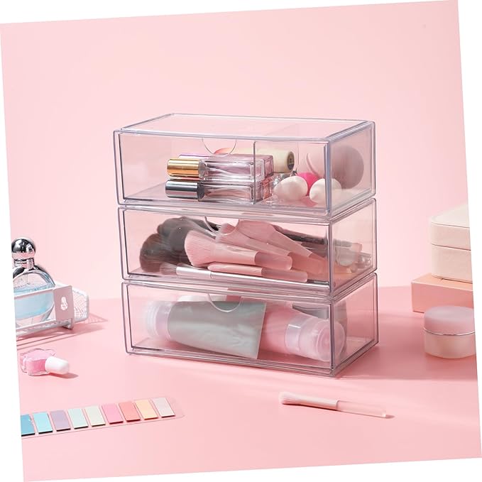 CHILDWEET 3pcs Acrylic Makeup Storage Box Lid Compartment Organizer Desktop Lipstick Holder