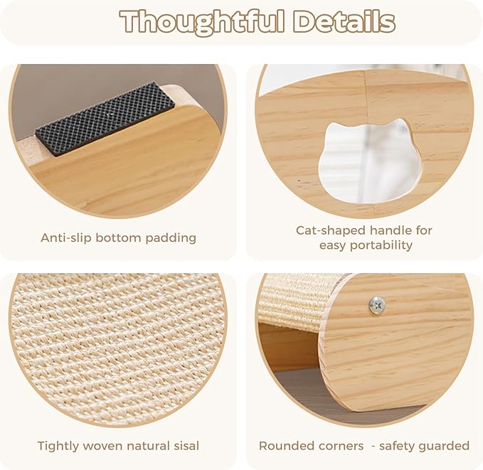 Avont Sisal Cat Scratcher Bed, Natural Solid Wood Scratch Lounger, No Mess Scratching Chair Couch for Indoor Cats -Large