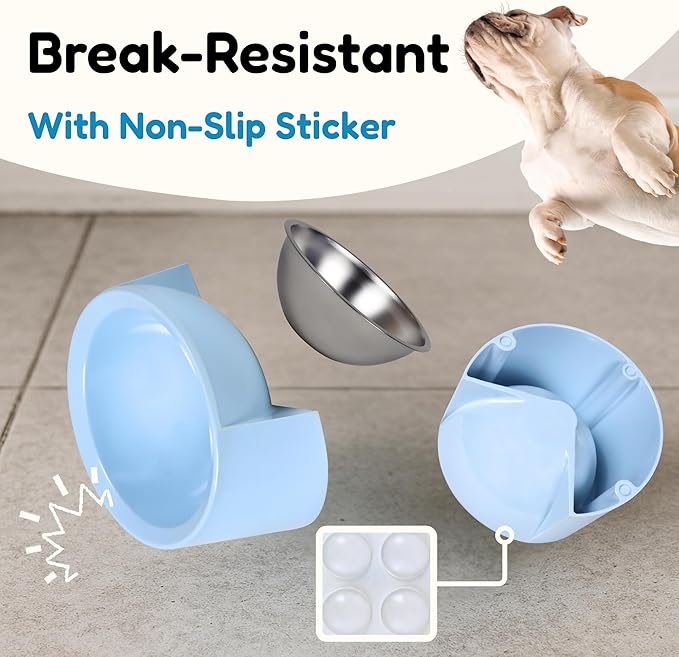 Tilted Dog Bowl for Flat-Faced & Senior Dogs, 15° Slanted Stainless Steel Dog Food Bowl, Elevated Pet Feeder for Small & Medium Dogs, Comfortable Eating Design (Light Blue, M (420 ML / 1.5 Cups))