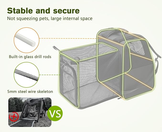 Expandable Cat Backpack Carrier — Ventilated Mesh, Safety Leash, Up to 11lbs (Black)
