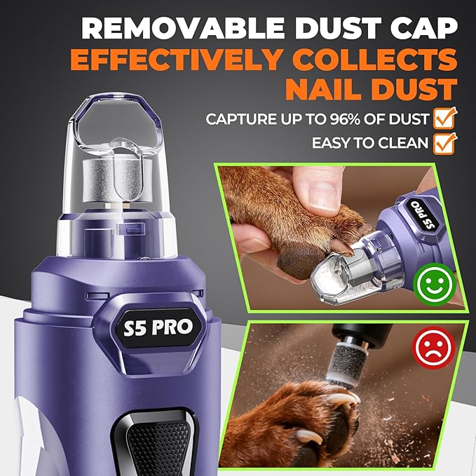 Dog Nail Grinder with 2 LED Lights Powerful 2 Speeds Super Quiet Dog Nail Trimmers with 3 Grinding Wheels Rechargeable Pet Dog Nail Clippers for Large Medium Puppy Dogs Nail File Cat Nail Clipper Blue