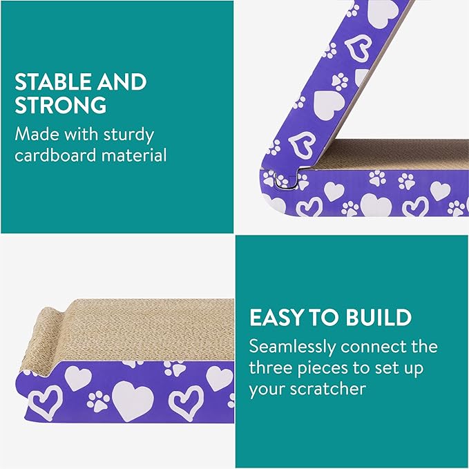 Navaris 3-in-1 Cat Scratcher - Triangle Design Cardboard Cat Scratchers - Easy Assembly Board House for Cats - Large Multi-Sided Scratch Pad, Mat Bed - 44.5cm