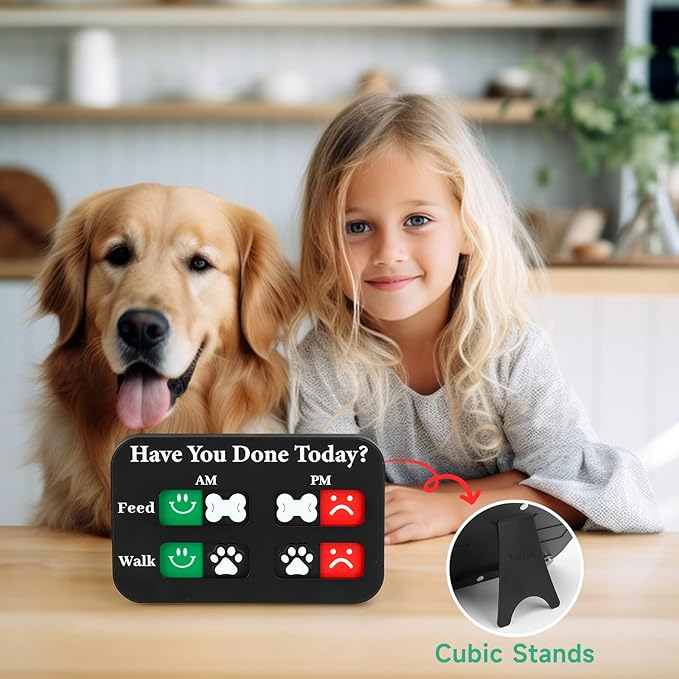 YAUYIK Dog Feeding Reminder, Magnetic Reminder Sticker, AM/PM Daily Indication Chart Feed/Walk Your Pets, Fridge Magnets and Double Sided Tape, Helps You to Track Pet Feeding & Walking (Black)