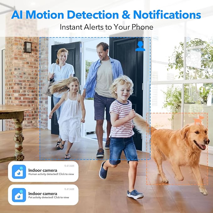 2K Cameras for Home Security Dual-Band 5G/2.4GHz WiFi Security Indoor Camera for Baby Pet Dog Cat Elder AI Motion Detect 2-Way Audio Night Vision 24/7 Local Recording SD Cloud Storage