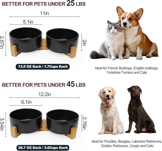 Ceramic Dog Water Bowl, 28.7 oz No Spill Water and Food Bowls for Medium Dogs, Modern Design Dishes for Puppy & Cat, Pet Feeding Station with Weighted Base, Black