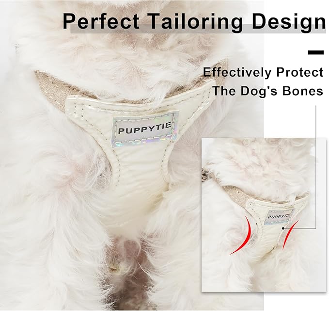 Puppytie No Pull xs Dog Harness with Multifunction Dog Leash,Soft Adjustable No Choke Escape Proof Pet Harness Vest,Glossy Pearl White,XXS