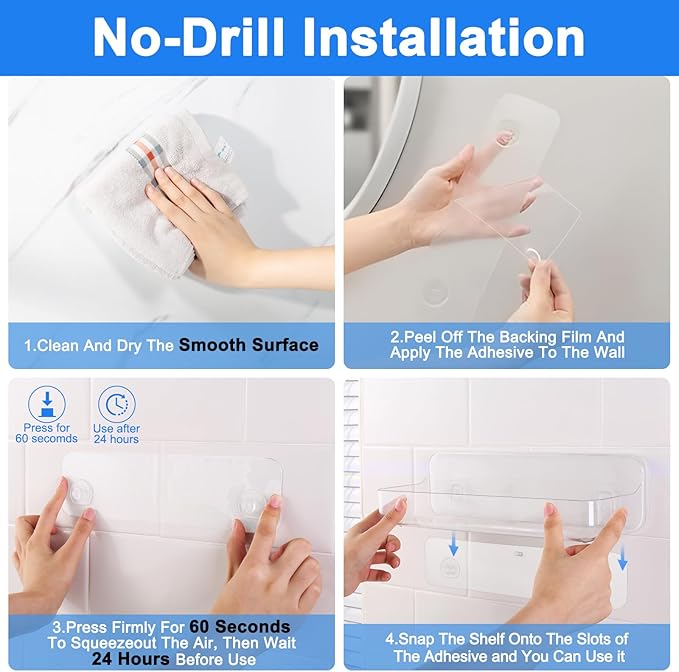 Diesisa 2pc Acrylic Wall Mount Organizer - Adhesive Shelf - Wall Organizers - No Drilling - Bathroom Shelves - Stick Wall Shelf with 3packs Self Adhesive Tapes, for Bathroom, Kitchen-Clear