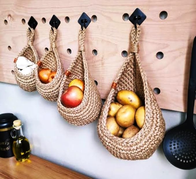 Jute Wall Hanging Fruit Basket |Wall Hanging Storage Jute Basket for Organizing & Decor|Wall Storage Fruit Wall Hooks for Kitchen Wall Home,Restaurant storageVegetable Pack of 1