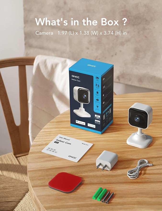 GNCC 2K Indoor Security Camera for Home, Pet Camera with Dual-Band WiFi, Mini Dog Cam with Phone App, Motion Detection, Works w/Alexa, Cloud Subscription Required, Fixed View, Plug-in, GC4