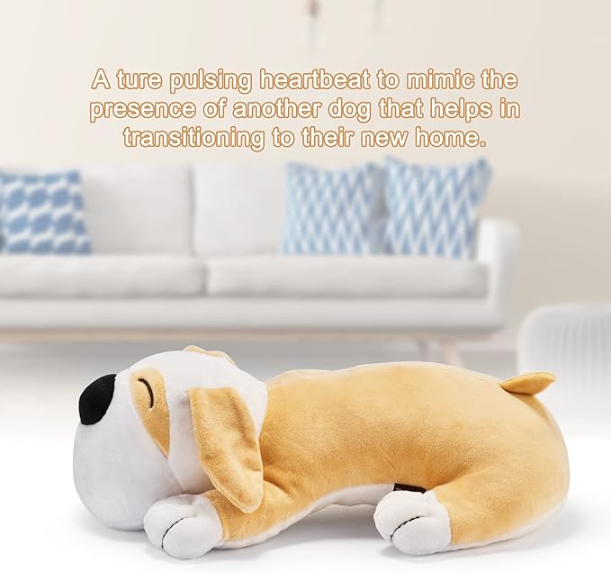 Dog Toy with Heartbeat Puppy Toy Dog Anxiety Toy to Separate Relief for Puppy Cuddle Soother Comfort Calming Create Training Sleep Aid Behavioral Aid Heartbeat Stuffed Animal, Yellow