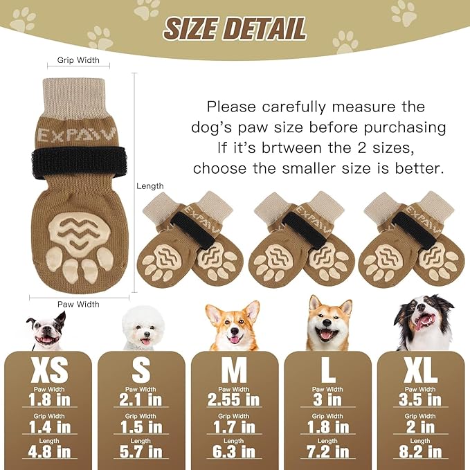 EXPAWLORER 6PCS Anti-Slip Dog Socks to Prevent Licking Paws,Dog Shoes for Hot Pavement,Best Paw Protector Traction Control on Hardwood Floor,Dog Booties for Puppy Small Medium Large Senior Dogs