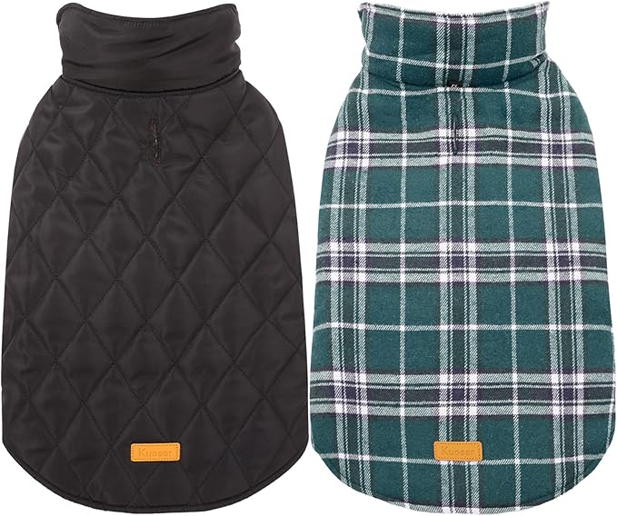 Kuoser Waterproof Dog Coat, Reversible Dog Jacket for Small Dogs, Adjustable Durable Doggie Winter Coat Warm Cozy Puppy Cold Weather Apparel from Small to Large Breed, Green S
