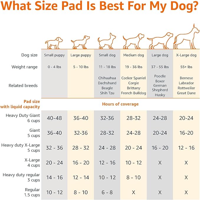 Amazon Basics Leakproof Dog and Puppy Pee Pads with 5-Layer Quick-Dry Surface for Potty Training, Standard Absorbency, Giant, 27.5 x 44Inch, Pack of 40, Blue & White