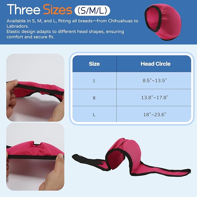 Dog Ear Muffs & Swim Cap and No Shake Ear Wrap for Bathing, Hematoma, Drying & Noise Anxiety Relief - Elastic Waterproof Ear Protection with Calming Hoodie for Grooming