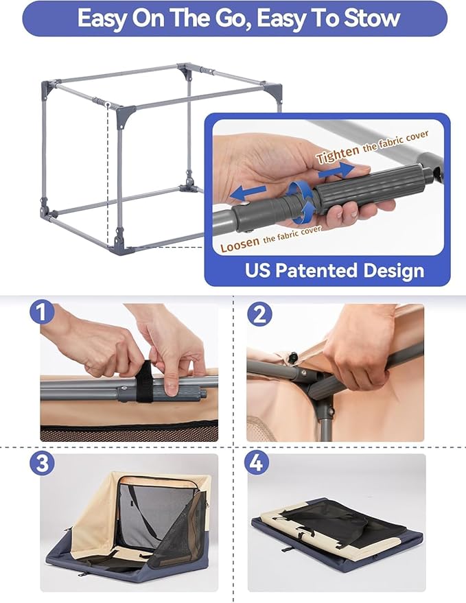 A 4 Pet Soft Dog Crate 30 Inch Small Portable Collapsible Pet Travel Kennel, 3-Door Lockable Zippers & Reinforced Steel Frame, Easy Setup, Mesh Panels — Ideal for SUV, Car, Camping & Home Use