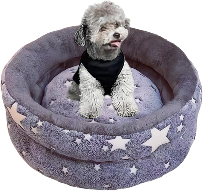 Dog Beds for Small Dogs -Cute Cat Beds for Indoor Cats Calming Pet Beds, Circle Orthopedic Cuddle Puppy Bed with Jacquard Shaggy Plush & Anti Slip Bottom，Dark Grey-X-Large