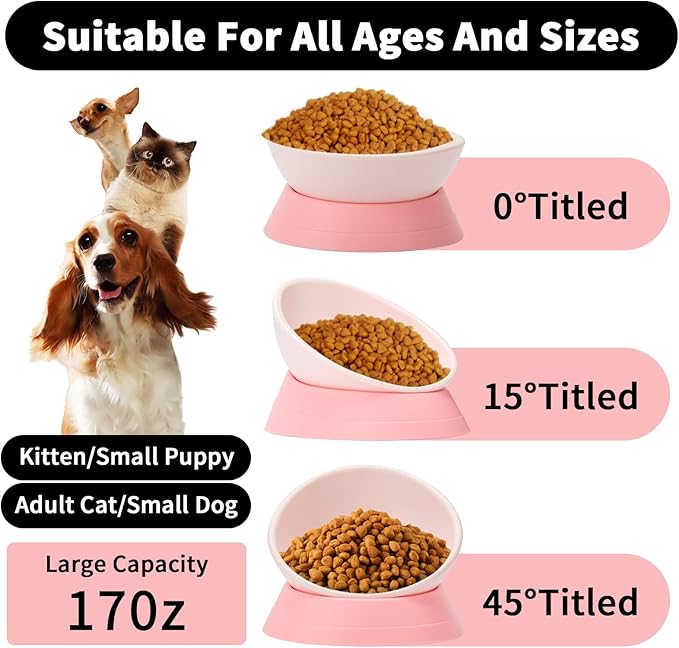 DZXZY French Bulldog Food Bowl, Slanted Tilted Pug Dog Bowl,Non-Slip Pet Feeder for Frenchie, Shih Tzu, Flat Faced Small Dogs, Puppies,Cat(Pink, M -2 Cup)