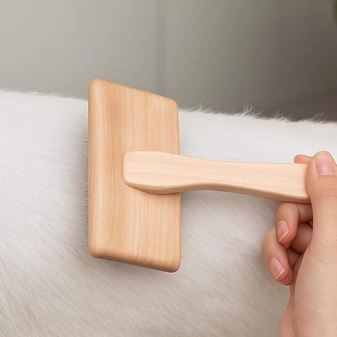 4 Pcs Pet Grooming Comb Set, Wooden Handle and Metal Bristles, Small and Large for Dogs and Cats, Hanging Loop for Storage, Effective Shedding Control