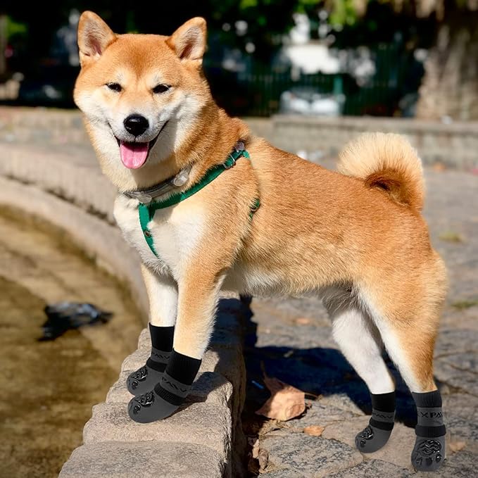EXPAWLORER 6PCS Anti-Slip Dog Socks to Prevent Licking Paws,Dog Shoes for Hot Pavement,Best Paw Protector Traction Control on Hardwood Floor,Dog Booties for Puppy Small Medium Large Senior Dogs