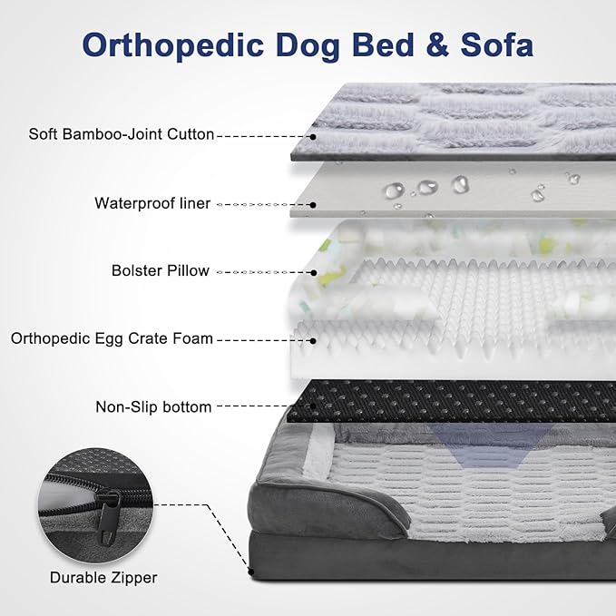 FetchMart Orthopedic Dog Bed for Large Dogs — XL Waterproof Sofa Bed | Washable, Non-Slip