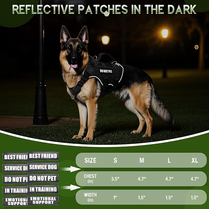 WINSEE Mesh Dog Harness with 10 Pet Patches for Large Service Dog in Training, Breathable Tactical Molle Vest with Double Handles, Reflective Military Pet Vest for Walking Hiking