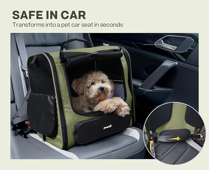 Pecute Cat Carrier Backpack Pet Carrier Backpack Widen Large Space, Stable Pet Backpack for Cat Small Dog, Ventilated Pet Backpack Miniature Dachshund Bag Suitable for Hiking, Camping Dark Green
