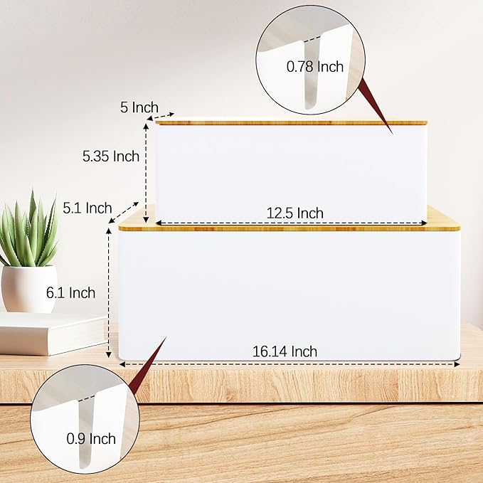 Cable Management Box,2 Pack Wooden Style Large Cable Organizer Box for Office and Home,Cable Organizer Box with Proof Lock for Baby-Pets,Wood Lid（White,2 Pack