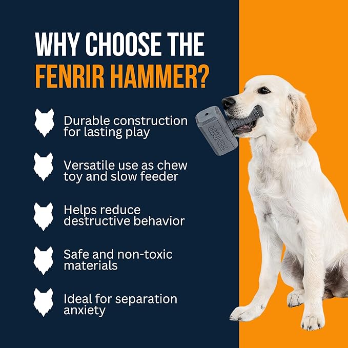 Fenrir Hammer Dog Chew Toy Strong Rubber Stuffable Enrichment Toy for Chewers (Blue, Medium)