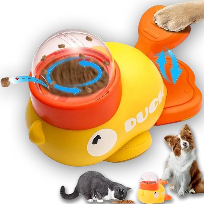 Dog Feeder Puzzle Toy Duck, 2-in-1 Durable Duck Treat Dispenser for Dogs Toy Interactive, Food Puzzle Slow Press and Get Pet Feeder for Dog & Cat (Yellow*1)