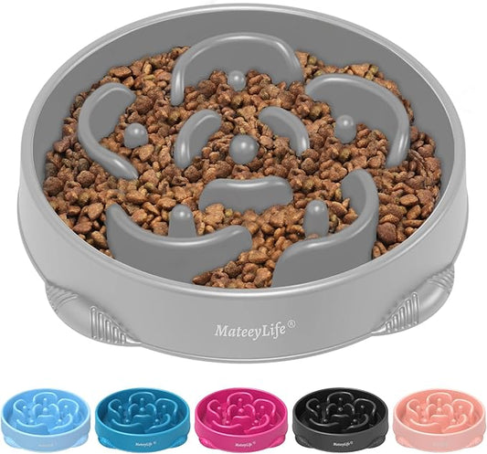 MateeyLife Large Slow Feeder Dog Bowls, Anti-Choking Puzzle Dog Food Bowls, Anti-Slip Interactive Feeding Slow Down Eating, Bloat Stop Maze Dishes for Large Breeds 4 Cups Gray