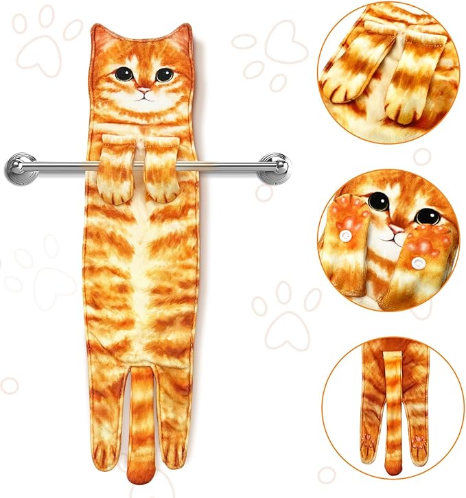 PAT JUUMG Funny Cat Hand Towels for Bathroom Kitchen Decor, Cute Decorative Hanging Face Towels, Super Absorbent Soft, Housewarming Gift, Cat Lovers Gifts for Women (PAT US-4 Pack-Towel)