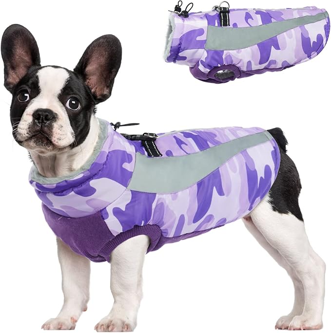 FUAMEY Dog Winter Jackets for Large Dogs,Dog Coat with Harness Built in,Waterproof Dogs Snowsuits Warm Pet Jacket Zip Up Fleece Cold Weather Coats Reflective Puppy Vest with Pocket Blue 3XL