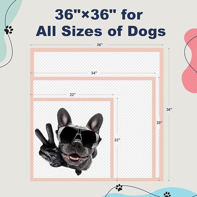 Puppy Pads Extra Large 36" × 36" - 45 Count XXL Dog Pee Pads, Pink Doggy Pads ｜Disposable Pet Training Pads, Super Absorbent & Leak-Proof & Quick Drying Potty Pads